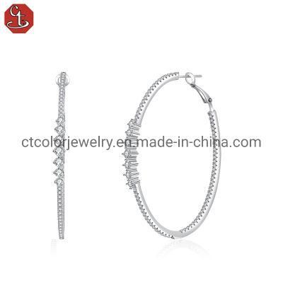 White Cubic Zircon Round Big Earrings silver Jewelry Fashion Jewellery for women