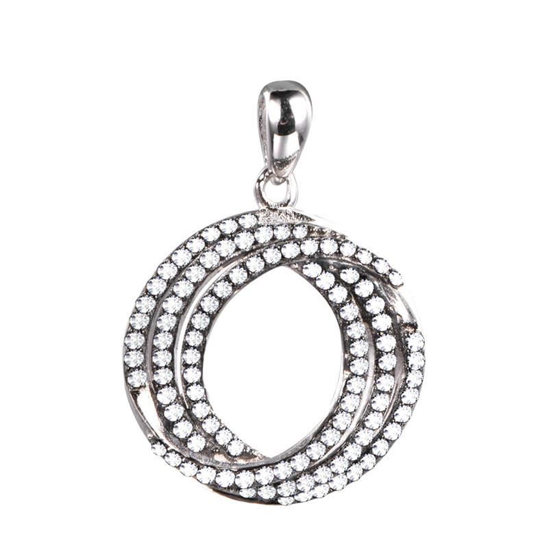 UPS and Downs Round Shaped Pave Setting Fashion Silver Pendant