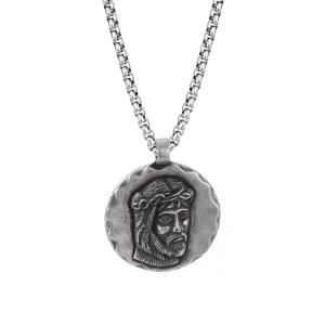 Stainless Steel Portrait Coin Pendant Necklace for Men