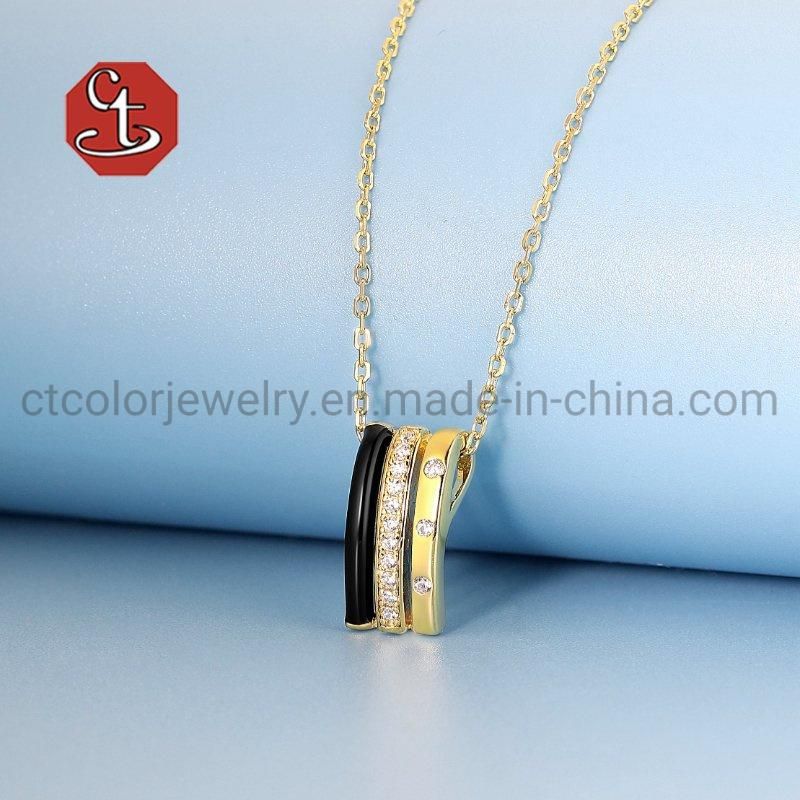 Fashion 14K Gold Necklaces Jewelry 925 Silver Pendant with Enamel Trendy Necklace