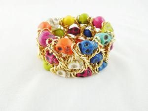Handmade Colorful Layer Gemstone Skull Bead Bangle, New Style Chain Bangle, Fashion Bangle
