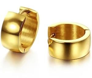 7mm Wide Anti-Allergic Stainless Steel Earrings for Men Gold Color Cheap Men Earrings
