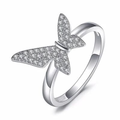 Fashion Jewelry 925 Sterling Silver Cubic Zirconia Butterfly Ring for Women Wholesale