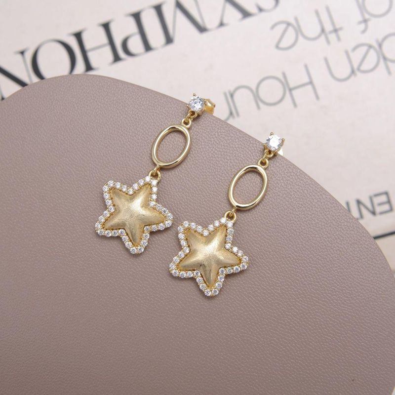 Top Sale 14K Yellow Gold Plated 925 Sterling Silver Star Charm Earring