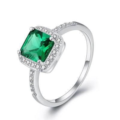 Fine Jewelry Emerald Green Crystal Women&prime; S 925 Sterling Silver Fashion Gemstone Ring