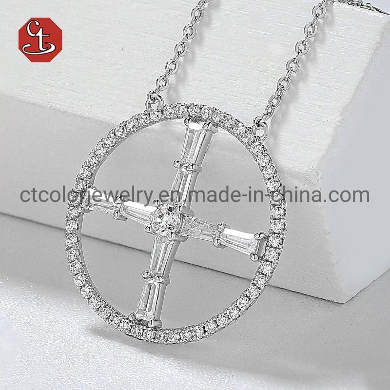 Fashion Sterling Silver Jewellery CZ Cross Double Layered Girl Pearl Necklace