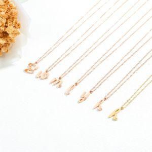 Gold-Plated Stainless Steel Diamond Letter Pendant Clavicle Chain Necklace
