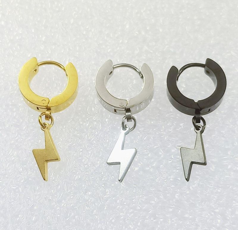 European and American Fashion Stainless Steel Lightning Pendant Ear Buckle Titanium Steel Earrings Student Personality Ear Buckle Ear Stud Er0025