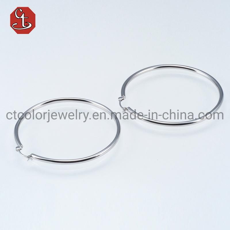 Hot Sale Simple Design Two Circles Fashion 925 Silver Sterling Earrings Plain Silver Jewelry
