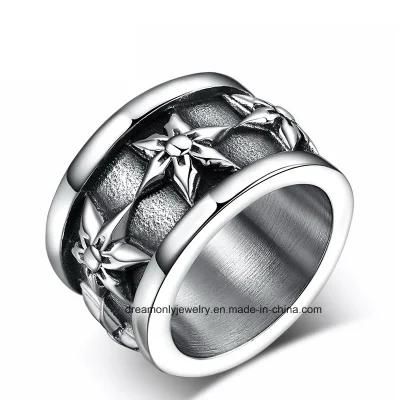 Vintage Black Stainless Steel Flower Men&prime;s Ring, Punk Ring