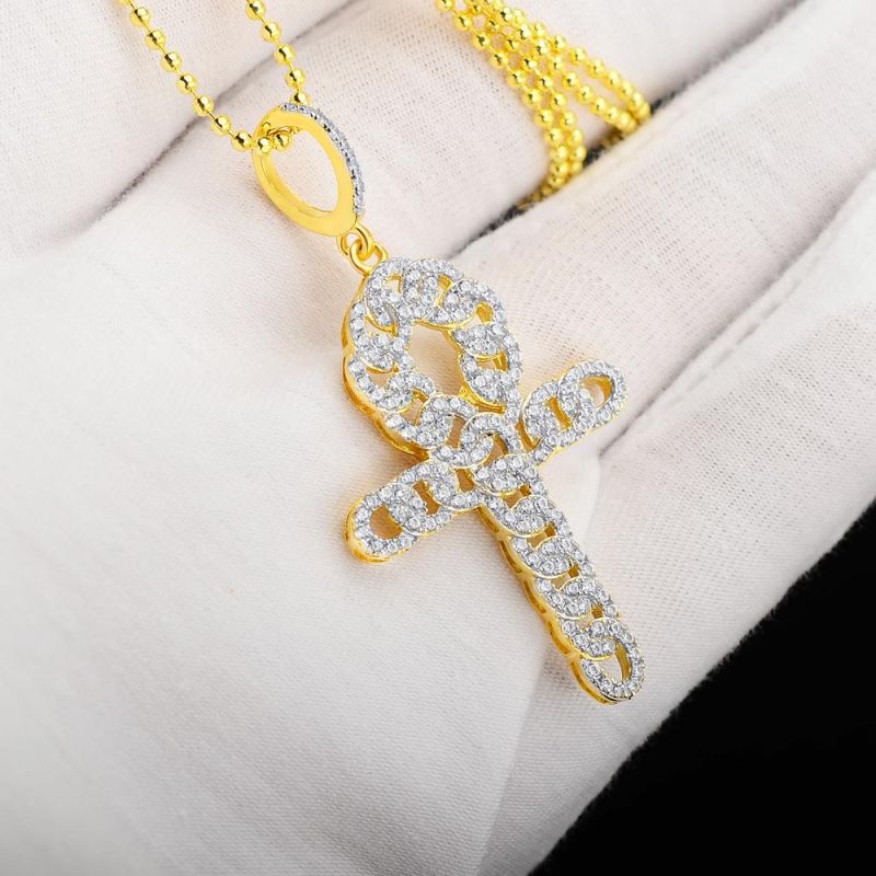 Bling Jewelry Hiphop Crystal Solitaire CZ Ankh Cross Pendant Jewelry