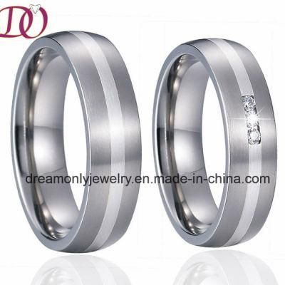 Unique Silver Inlay Stainless Steel Rings Pair Couple Rings Wedding Band