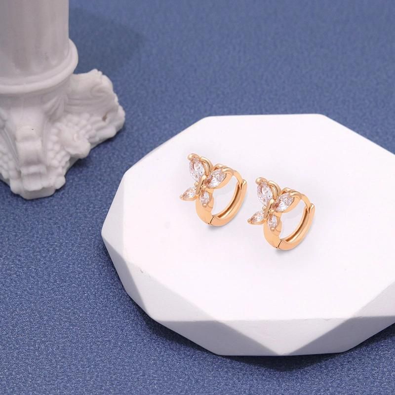 CZ 18K Gold Plated Small Size White Color Butterfly Earring