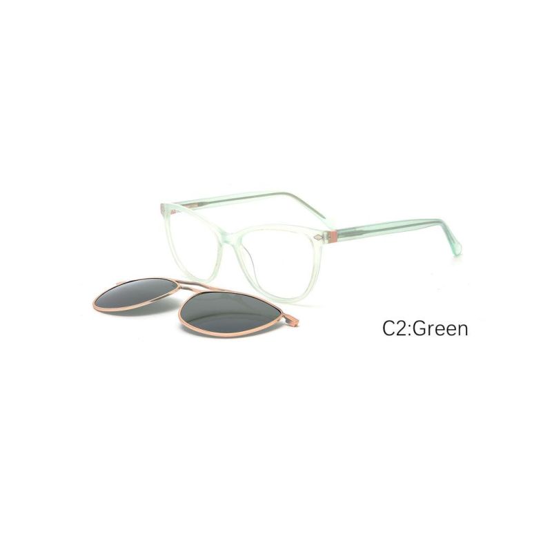 Lady Full Clip on Acetate Optical Frame Wholesale Tac UV 400 Polarized Magnetic Sunglasses