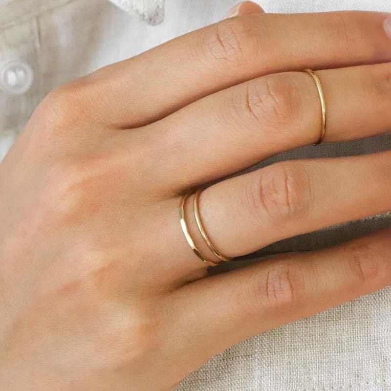 Simple Style Punk Unisex Top Quality 100% Pure 9K 14K 18K Solid Plain Gold Hammered Surface Ring Jewelry