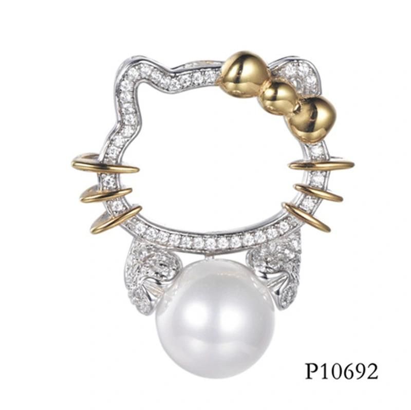 Two-Tone Plating Cute Gift for Girls Hello Kitty Pearl Pendant