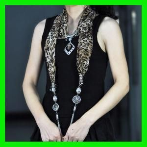 Jewel Beads Pendant Scarf Necklace