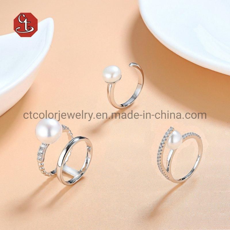 Fashion Jewelry 925 Silver Jewelry Pearl Ring Retro Twisted Adjustable Ring