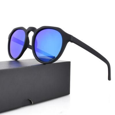 UV400 OEM Custom Logo Plastic Light Blue Mirror Round Shaped Sunglasses Sun Glasses
