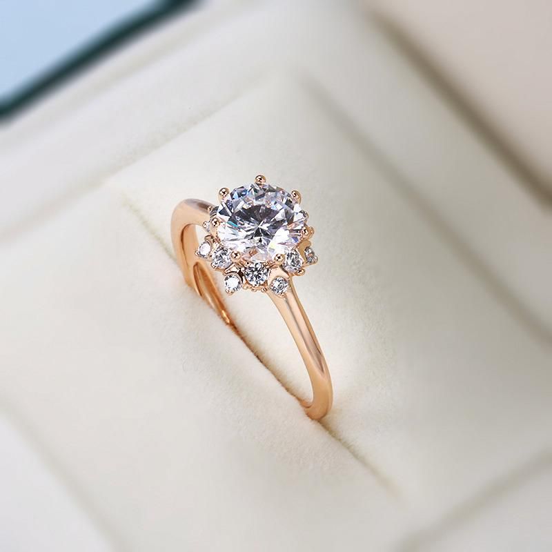Rose Gold Inlaid Simulation Diamond Ring Simple Opening Ring