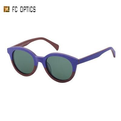 Wooden Brushed Double Color Retro Model for Ladies Acetate Sunglasses