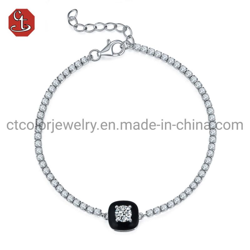 Fashion Jewelry 925 Silver Black Enamel Beauty CZ Earrings For Women