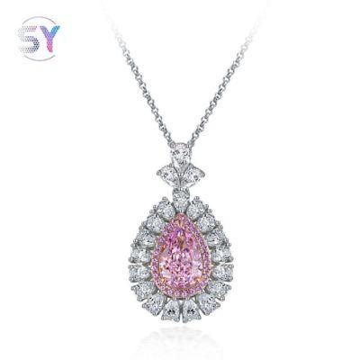 2022 Fashion Jewelry 8mm*12mm Radiant Pink Yellow Zirconia Big Water Drop Pendant Silver Jewelry Necklace