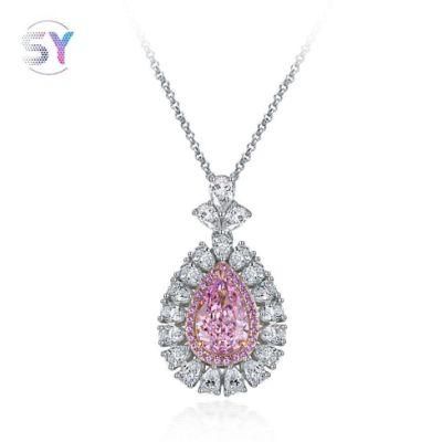 2022 Fashion Jewelry 8mm*12mm Radiant Pink Yellow Zirconia Big Water Drop Pendant Silver Jewelry Necklace