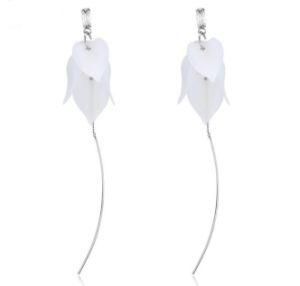 Korean Style Exquisite White/Gray Flower Petal Long Dangle Earrings for Women Valentines Day Gifts