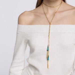 2021 Fashion Summer Necklace Brass Plated with Gold Creative Turquoise Long Women Necklace