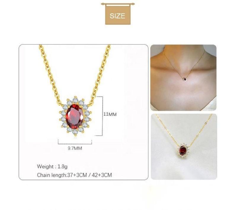 925 Sterling Silver Red Zircon Pendant Necklace for Women Luxury Temperament Wedding Party Jewelry Girlfriend