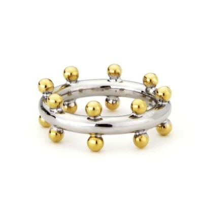 Gold Plating Groove Copper Ring with Beads