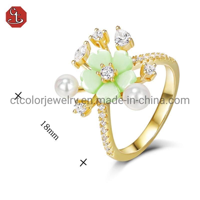 2021 Factory customized fashion jewelry elegant MOP flower silver Ring