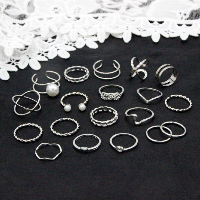 Simple Pearl Love Open Ring 19 PCS/Set Knuckle Ring European and American Metal Jewelry Women′ S Ring Set Dropshipping Wholesale