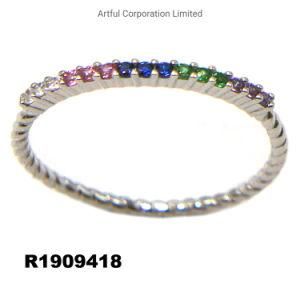Fashion Jewelry Rings New Style Prong Set Multi-Color Silver Ring