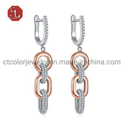 High Quality 925 Sterling Silver Shining Fashion Jewelry 18K Gold Rose Plated Pave Zircon Hoop Earring