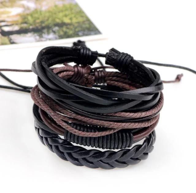 Western Fashion Jewelry Vintage Handmade Woven Cowhide Simple Leather Bracelet