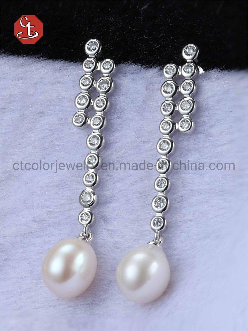 Fashion Jewelry Silver and Brass White Shell Pearl Drop Earring Jewellery