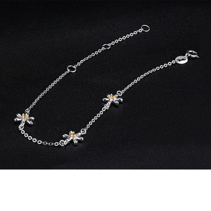 925 Sterling Silver Flower Bracelet Created Orange Sapphire Fashion Jewelry Wholesale