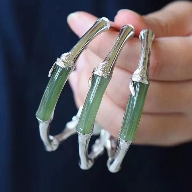 Bamboo Bracelet 925 Sterling Silver Bangle Opening Retro Chinese Style