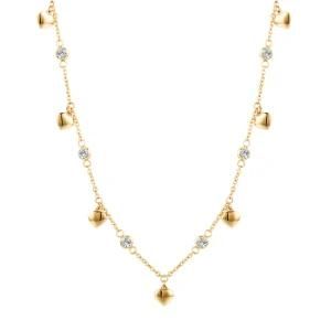 Gold-Plated Stainless Steel Multi-Mini Love Heart Diamond Ring Necklace