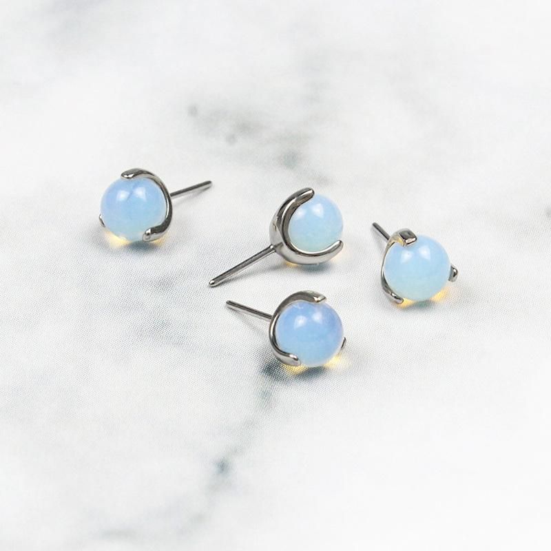 Eternal Metal ASTM F136 Titanium Threadless Labret with Prong Set Opalite Stone Piercing