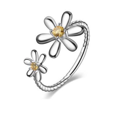 925 Sterling Silver Flower Ring Created Orange Sapphire Adjustable Fashion Jewelry Wholesale