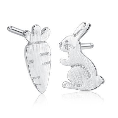 Fashion Jewelry Rabbit and Carrot Silver Earring Stud