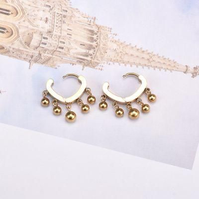 Fashion Heart Shaped Glossy Geometric Small Round Ball 18K Gold Plated Stainless Steel Ear Buckle Hoop Earrings for Woman