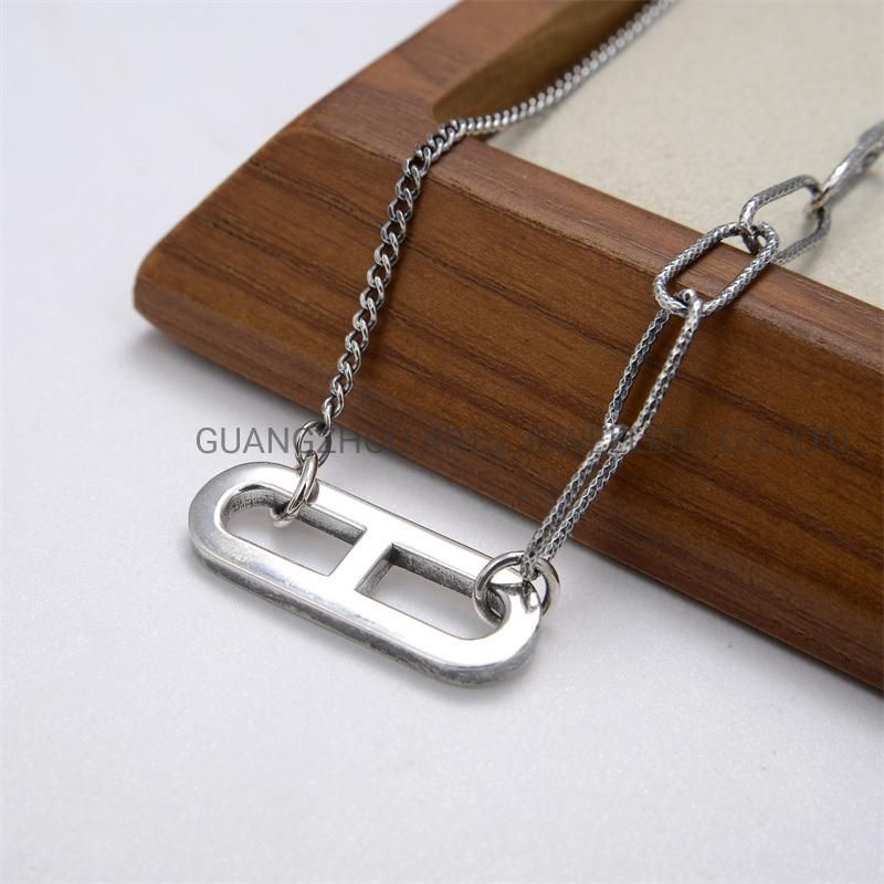 Hot 925 Sterling Silver Geometric Wide Chain Necklace