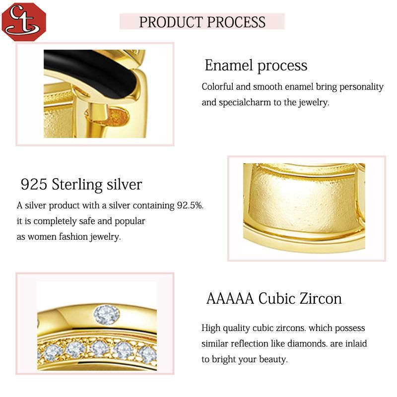 New Design Imitation Fashion Jewellery 925 Silver or Brass 18K Gold Fashion Black Enamel Ring