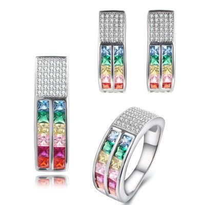 925 Silver Wholesale Earring Pendant and Ring Rainbow Jewelry Sets for Promotion