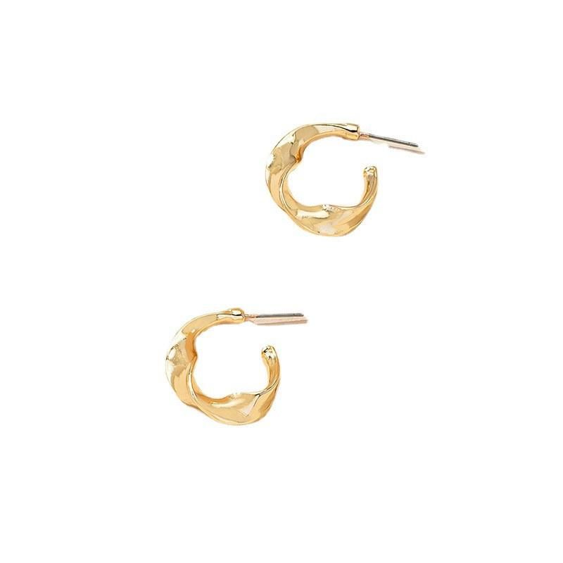 Twisted Crushed Design Fashion Ladies Imitation Jewellery Alloy Mini Hoop Earrings 18K Gold Plated Chunky Ears for Trendy Women Girls