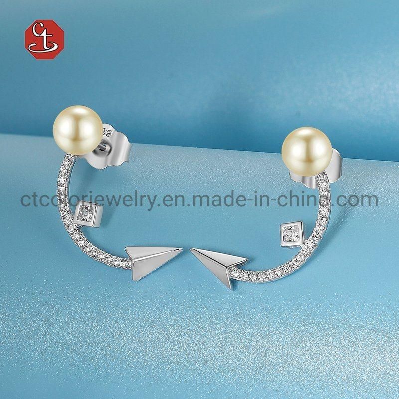 Fashion Jewelry with Arrow 925 Sterling Silver Diamond Jewellery Pearl  Earring